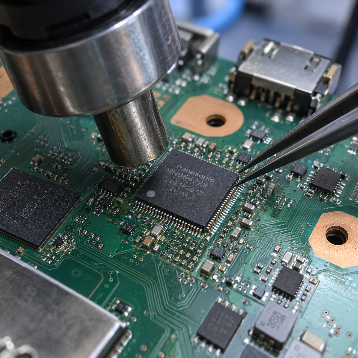 PS5 HDMI-Transmitter Reparatur – Chip auf dem Mainboard einer PlayStation 5