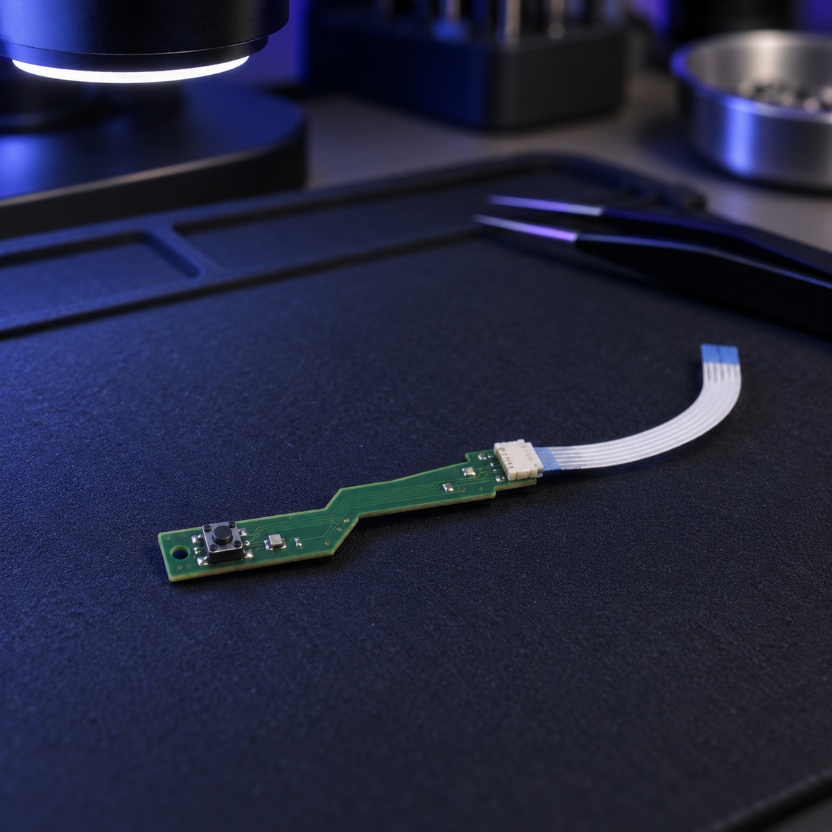 PS5 Power- und Eject-Tastenplatine auf professioneller ESD-Werkbank
